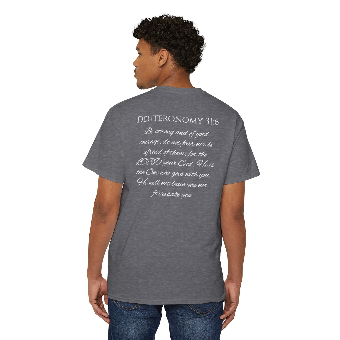 Deuteronomy 31:6 Unisex Heavy Cotton Pocket Tee