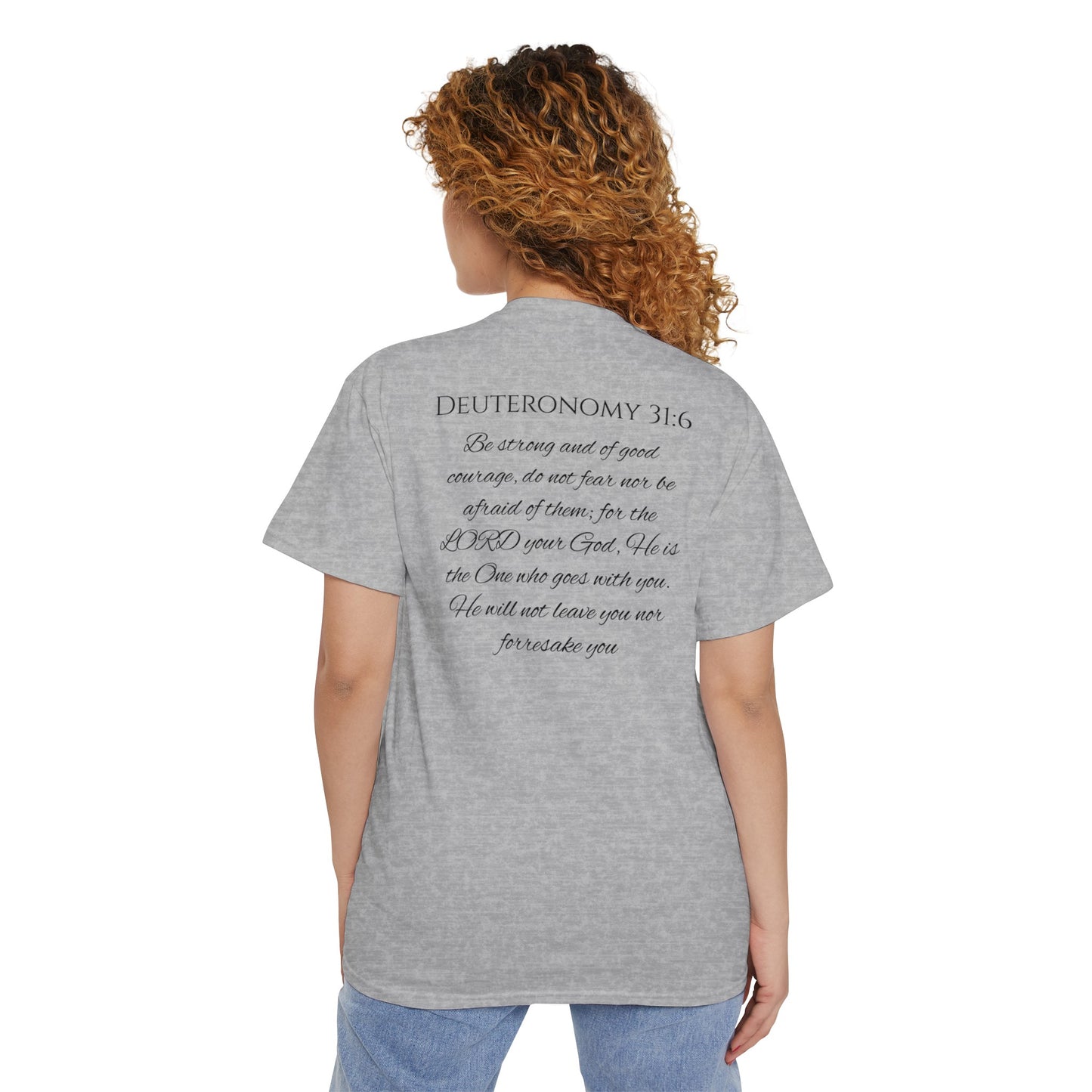 Deuteronomy 31:6 Unisex Heavy Cotton Pocket Tee